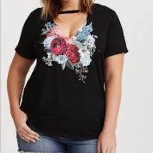 Torrid destructed floral v neck choker top
